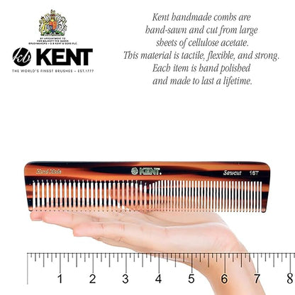Kent 16T-16TG Fine Tooth and Wide Tooth Comb for Daily Grooming, Handmade Styling Comb for All Hair Types, Styling and Detangling Combs for Men and Women