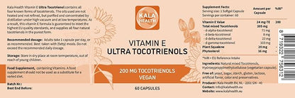 KALA HEALTH Ultra Tocotrienol 200mg Vitamin E Vegan – All 4 tocotrienols - Tocopherol Free - Supports Immune Health & Antioxidant Health Tocotrienols Supplement