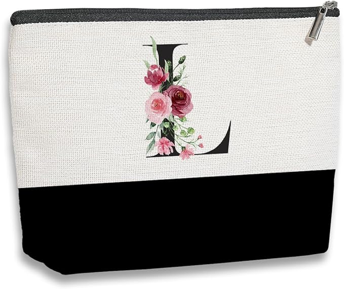 Initial Makeup Bag, Personalized Gifts for Women, Personalized Makeup Bag, Bridesmaid Gifts, Cosmetic bags for Women (Letter L)