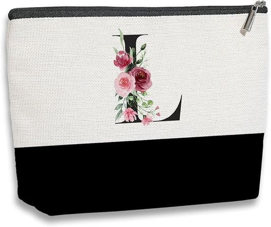 Initial Makeup Bag, Personalized Gifts for Women, Personalized Makeup Bag, Bridesmaid Gifts, Cosmetic bags for Women (Letter L)