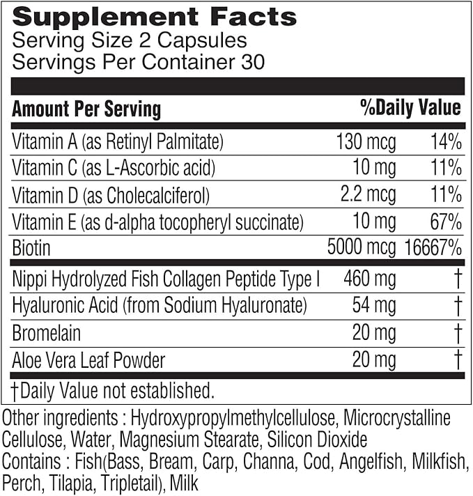 Biotin Collagen Capsules 5000mg, with B7 and Multivitamins, Hyaluronic Acid, Aloe for Men & Women, Hair, Nail, Skin Care, 60 Capsules
