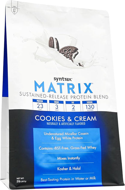 Syntrax Nutrition Matrix Sustained-Release Protein Blend Cookies & Cream with Real Cookie Pieces 2 lbs.