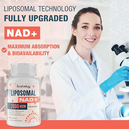 2000MG Liposomal NAD+ for Women, NAD+ Supplement, with Ashwagandha, Maca, Black Cohosh & Ginkgo Biloba, Max Absorption, NAD Plus - Menopause, Cognitive Clarity, Energy, Aging Defense, 90 Capsules