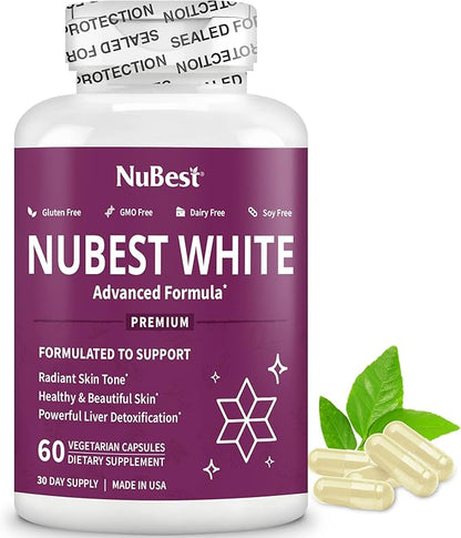 NuBest White - Glutathione 400mg & Milk Thistle Extract - Skin Brightening Supplement - Helps Beautiful and Radiant Skin - Antioxidant Supplement & Detoxification - 12 Pack | 12 Months Supply