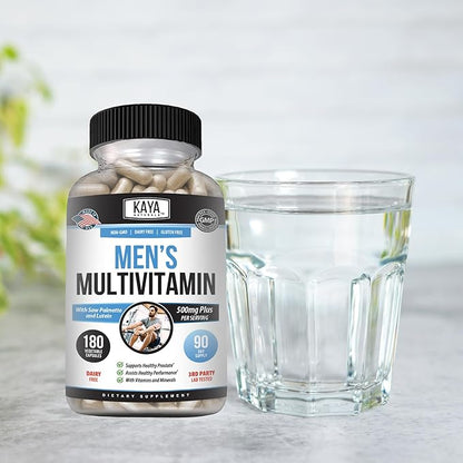 Kaya Naturals Multivitamin for Men - Men's Prostate Multivitamin - Multi Mineral Daily Supplement - Pills for Men - Supports Healthy Prostate - Vitaminas para Hombres - 180 Veggie Capsules