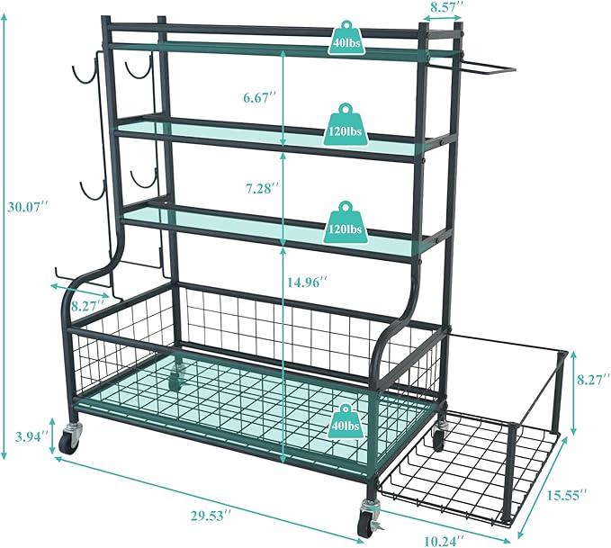 Dumbbell Rack, Weight Rack for Kettlebells, Heavy-Duty Home Gym Storage Rack for Yoga Mat and Workout Equipment, Storage Holder with Wheels, Hooks and Mesh Top