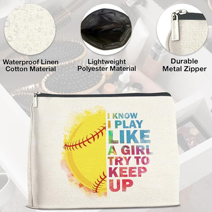 Inspirational Gifts for Women Softball Lovers Makeup Bag, Cosmetic Pouch With Zipper for Girls