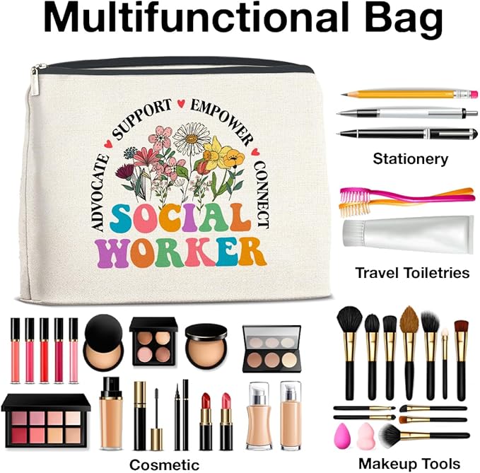 Social Worker Gifts Makeup Bag Social Work Advocate Support Empower Zipper Makeup Pouch Gifts for Women Students Coworkers Friends