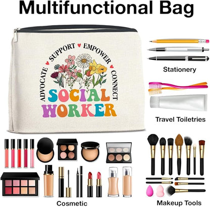 Social Worker Gifts Makeup Bag Social Work Advocate Support Empower Zipper Makeup Pouch Gifts for Women Students Coworkers Friends