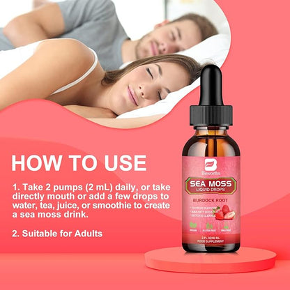 Sea Moss Liquid Drops - Organic Irish Sea Moss Gel with Spirulina, Bladderwrack, Burdock Root, Seamoss Gel Supplement for Immune, Joint, Detox Cleanse & Digestion Support - 2 Fl Oz, Vegan