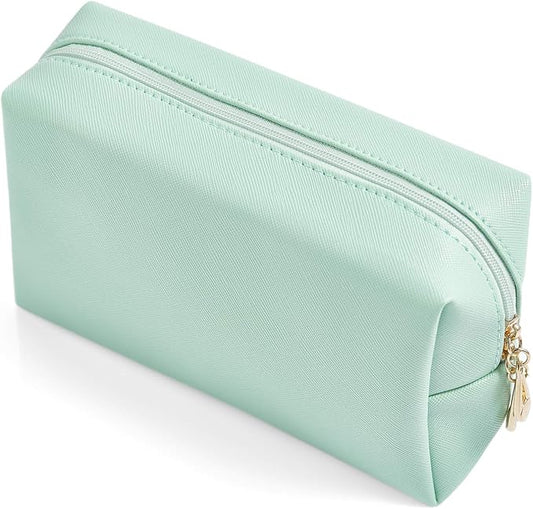 PU Leather Cosmetic Bag for Women Minimalism Makeup Bag for Daily Use Portable Storage Purse Small Neat Cosmetic Pouch Water-resistant Toiletry Bag for Travel (Green)