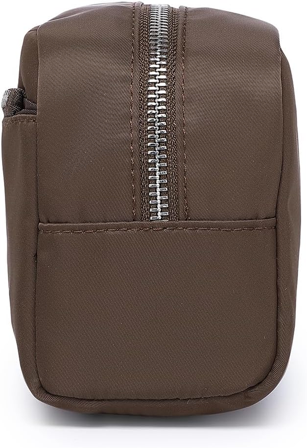 Nylon Female cosmetic bags Canvas toiletry bags Wash bags with large capacity Simple design (Nylon/Brown)