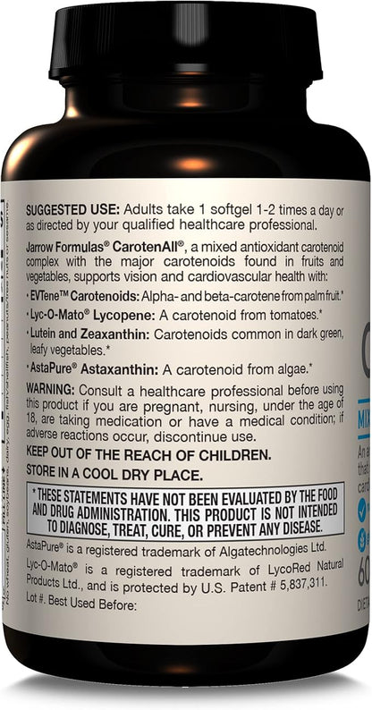 Jarrow Formulas CarotenAll, Dietary Supplement, Antioxidant Support for Vision and Cardiovascular Health, 60 Softgels, Up to a 60 Day Supply