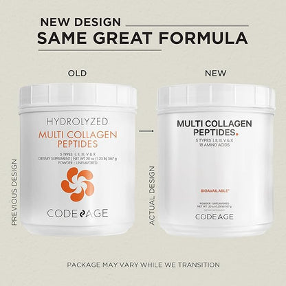 Codeage Multi Collagen Protein Powder Peptides, 2-Month Supply, Hydrolyzed, Type I, II, III, V, X Grass Fed All in One Super Bone Broth Collagen Supplement, Non-GMO, 20 Ounces