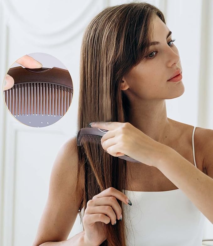 Dandruff Comb Fine Tooth Scalp Detox Comb Lice for Women, Men & Kids Stainless Steel Scalp Detoxing, Sweep & Massage Hair Brush Tool for Hair Care (Brown)