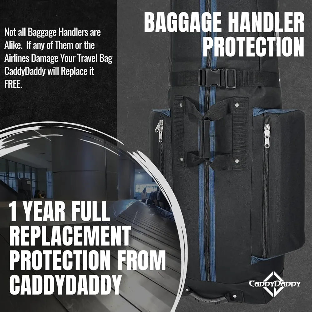 CaddyDaddy Constrictor Soft-Sided Golf Travel Bag Cover with Thick Dense Foam Padded Top 1 Year Full Travel Bag Replacement Coverage | Wheels & Lockable Zippers Case for Transporting Clubs on Airlines