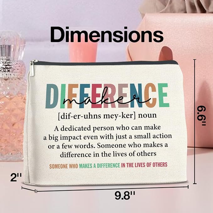 Difference Maker Gifts Makeup Bag Appreciation Gifts for Leader Boss Staff Mentor Coworker, Thank You Gifts Difference Maker Definition Cosmetic Bag Zipper Makeup Pouch