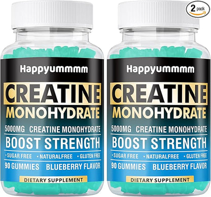 Creatine Monohydrate Gummies 5000mg for Men & Women, Chewables Creatine Monohydrate for Muscle Strength, Muscle Builder, Energy Boost, Pre-Workout Supplement(180 Count)-Blueberry 2pack