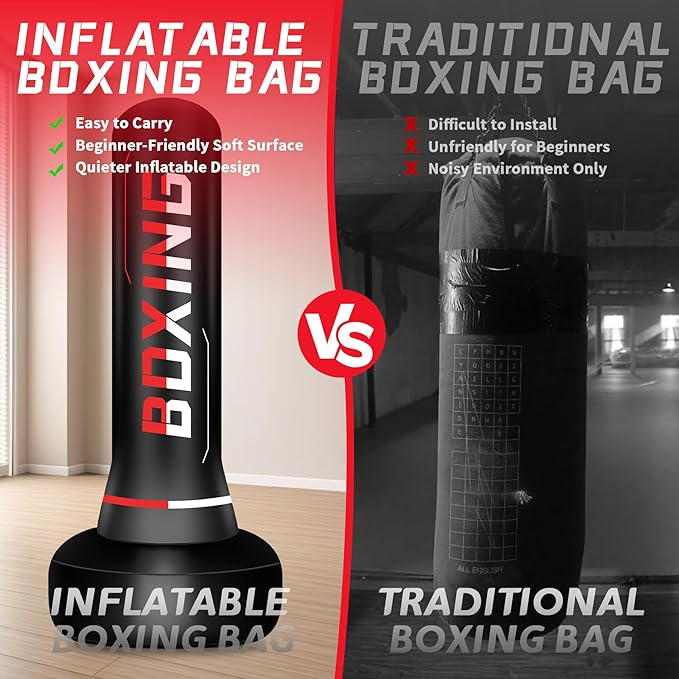 Freestanding Punching Bag for Adult Teens, 70" Heavy Punching Bag with Boxing Gloves and Electric Air Pump for Beginners Kickboxing Training MMA Muay Thai Fitness Office Home Gym