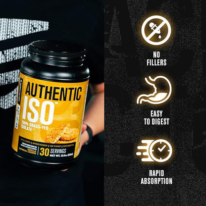 Authentic ISO Grass Fed Whey Protein Isolate Powder - Low Carb, Non-GMO Muscle Building Protein w/ No Fillers, Mixes Perfectly for Post Workout Recovery, Vanilla Oatmeal Cookie - 2LB, 30 SV