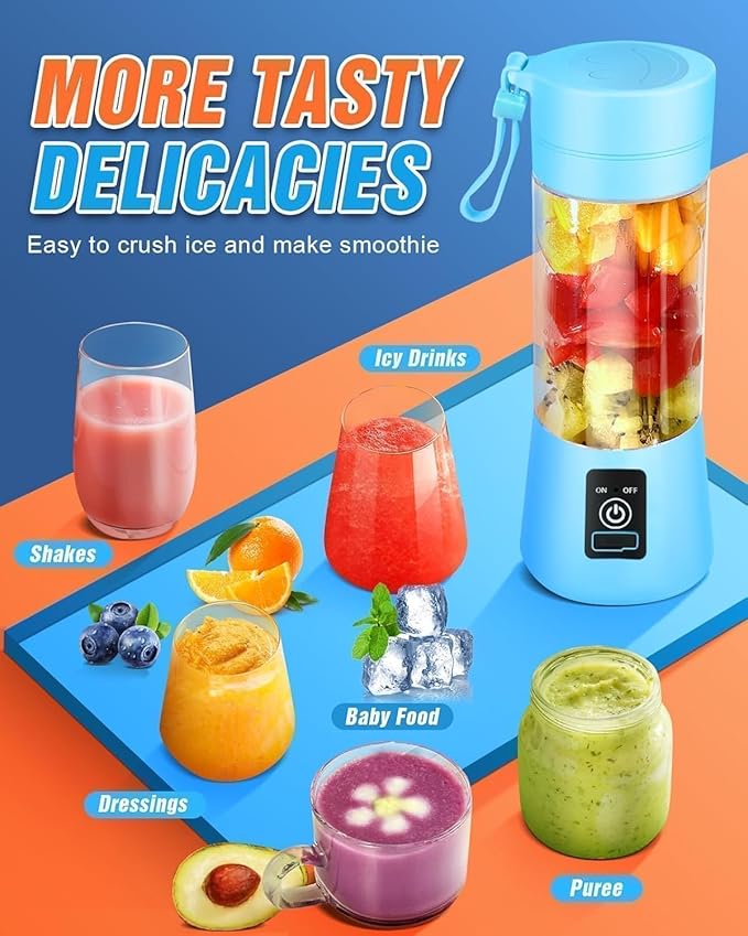 Portable Blender USB Rechargeable, Mini Blender for Shakes and Smoothies, Strong Cutting Power with 6 Blades, 380Ml Traveling Fruit Veggie Juicer Cup for Home, Sport, Office, Camping