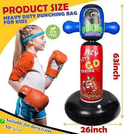Punching Bag for Kids, Hyperzoo 360°Rotating Inflatable Kids Heavy Punching Bags, Freestanding Heavy Boxing Bag Toy Christmas Birthday Gift for Boys Girls 3-12 Karate, Taekwondo