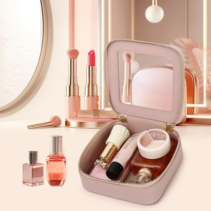 Small Makeup Bag Mini Clear Cosmetic Makeup Case & Toiletry Bag with Zipper Women's Purse Organizer & Car Essentials (Pink, MINI-3)