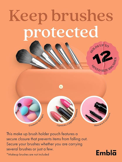 Embla Makeup Brush Holder Travel Cosmetic Case Pouch, Soft Silicone Cosmetic Bag Make Up Brushes Holder with Secure Snap Closure, Travel Makeup Brush Case, Peach
