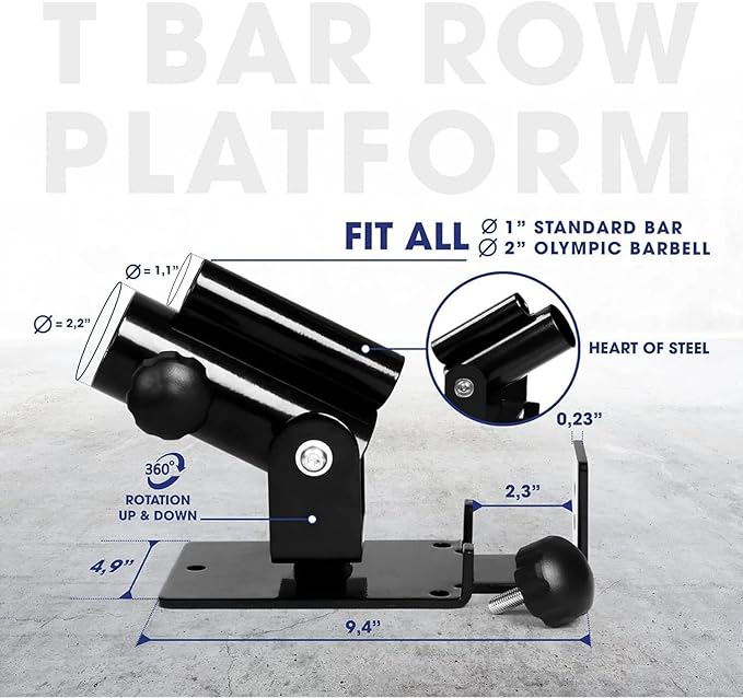 Yes4All Deluxe T-Bar Row Platform – Full 360° Swivel & Easy to Install – Fits 1” Standard and 2” Olympic Bars (8. Black - T-Bar Row Platform + Lock Jaw 1inch & 2inch)