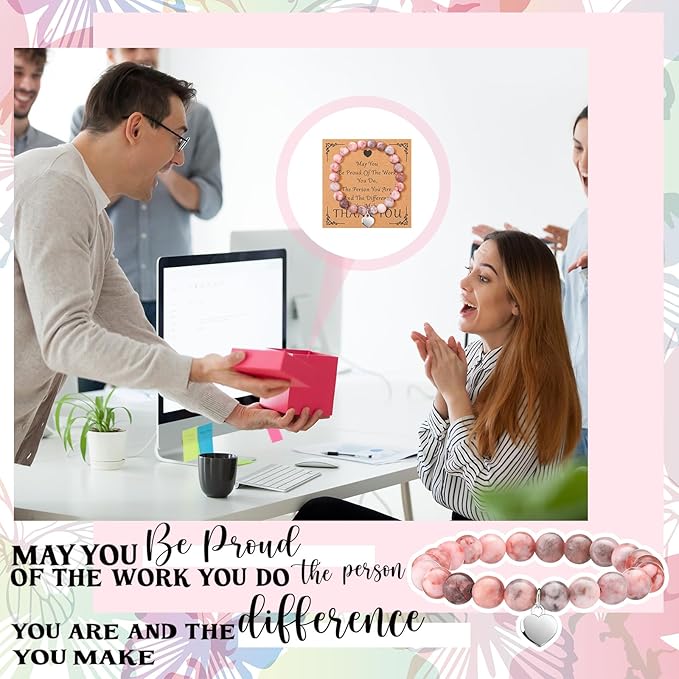 Tondiamo 6 Sets Thank You Gifts for Coworker Include 6 Natural Stone Bracelets 6 Cards 6 Canvas Makeup Bags May You Be Proud of the Work Employee Volunteer Nurse Week Appreciation