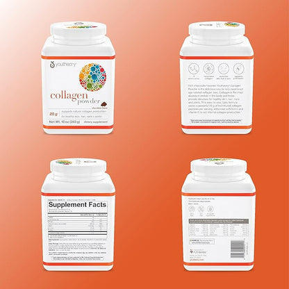 Youtheory Collagen Powder - Premium Collagen Supplement with Vitamin C & Biotin - Supports Healthy Hair, Nails, Skin & Joints* - Dairy, Soy, & Gluten Free - Chocolate, 10 oz