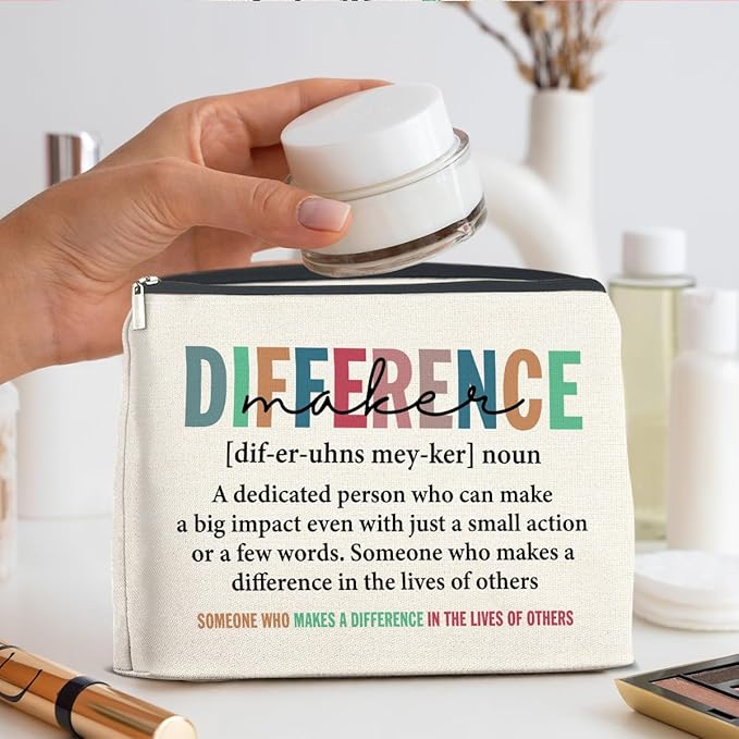 Difference Maker Gifts Makeup Bag Appreciation Gifts for Leader Boss Staff Mentor Coworker, Thank You Gifts Difference Maker Definition Cosmetic Bag Zipper Makeup Pouch