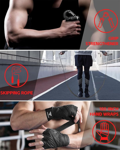 Punching Bag for Adults, 4ft PU Heavy Boxing Bag Set 12OZ Gloves for MMA Muay Thai Kickboxing Training Home Gym, Martial Art (Unfilled)