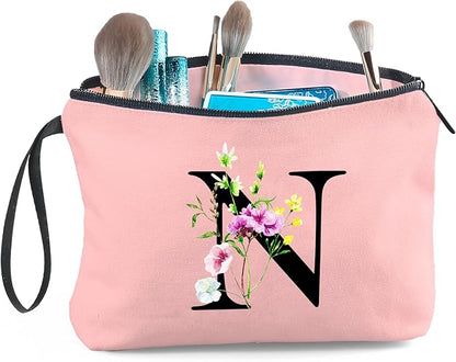 SEAMOON Appreciation Initial Monogram Gifts for Sisters from Sister Employees Team Bride Womens Unique Mom Personalized Makeup Cosmetic Bag with Mirror Mothers Day Christmas Graduation N