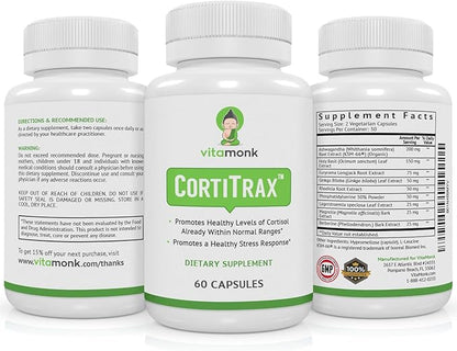 VitaMonk CortiTrax Natural Cortisol Blocker - Doctor Formulated Cortisol Manager, Cortisol Support & Cortisol Reducer (Already Within Normal Ranges)- 60 Capsule Cortisol Supplement
