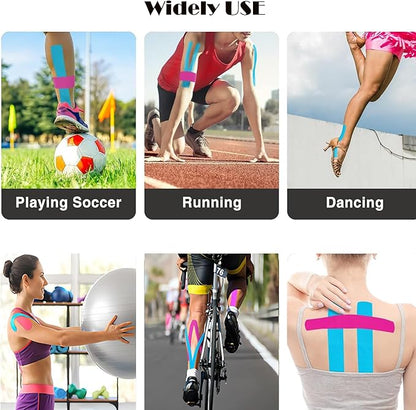 Kinesiology Tape Pro Athletic Sports Breathable Latex Free Tape for Ankle Knees Elastic Running Tennis Swimming Football Sports Activities Tapes(3 Rolls,60 Precut Strips Pink)