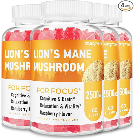 Lions Mane Gummies, Lions Mane Extract to 2500mg, Mushroom Gummies for Adults, Immune & Relaxation, with Lions Mane, Ashwagandha & B12, 240 Gummies