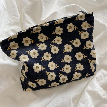 Cosmetic Bags for Women Makeup Bag Large Capacity Purse Travel Toiletry Zipper Storage Pouch Make up Brushes Organizer for Gifts (Black, Flower)