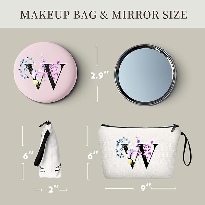 SEAMOON Women Birthday Unique Maid of Honor Friendship Gifts for Women Sister Bridesmaid Bride Personalized Travel Makeup Cosmetic Bag with Mirror Valentines Mothers Day Christmas Graduation W