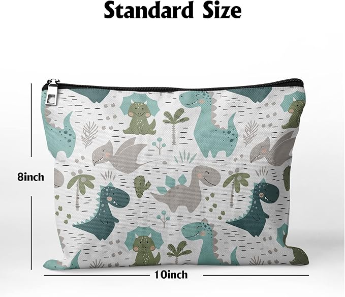 Cafl Cute Dinosaur Makeup Bag Dino Make Up Bag Zipper Cosmetic Pouch Large Toiletry Bag Travel Linen Make Up Organizer for Purse for Women 10×8Inch