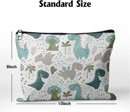 Cafl Cute Dinosaur Makeup Bag Dino Make Up Bag Zipper Cosmetic Pouch Large Toiletry Bag Travel Linen Make Up Organizer for Purse for Women 10×8Inch