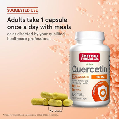 Jarrow Formulas Quercetin 500 mg, Dietary Supplement, Antioxidant Support for Cardiovascular and Immune Health, 100 Veggie Capsules, 100 Day Supply