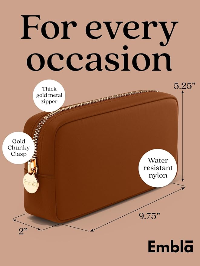 Embla Makeup Bag Travel Cosmetics Pouch and Toiletry Bag, Nylon Zipper Pouch Purse, Cute Make Up Organizer Storage Tote for Women Girls, Waterproof Travel Skincare Case, Small Makeup Bags, Coco