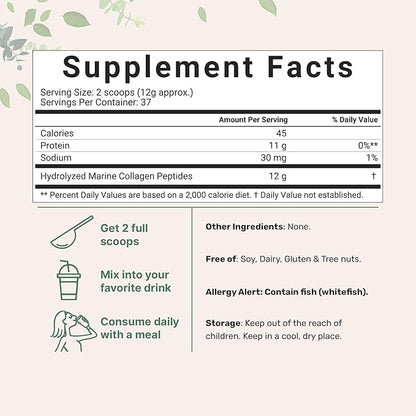 Micro Ingredients Marine Collagen Peptides, 1lb (37 Servings) | Wild Caught Fish Source | Hydrolyzed Peptides for High Absorption | Unflavored, Keto & Pescatarian Friendly | Easy to Mix, Non-GMO