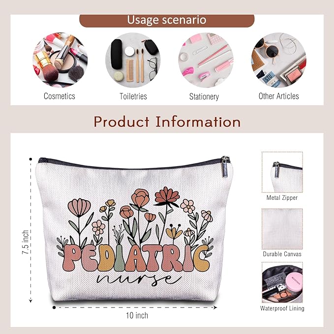 Pediatric Nurse Cosmetic Bag - Appreciation Gift for Birthdays, Nurses Day, Graduation - Makeup Bag