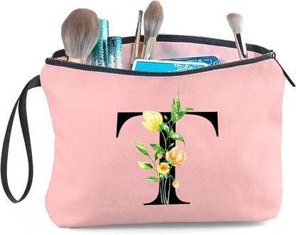 SEAMOON Women Birthday Unique Bride to be Bridal Shower Initial Gifts for Mom Sister Friend Her Teacher Aunt Makeup Cosmetic Bag with Mirror Mothers Day Christmas Graduation T