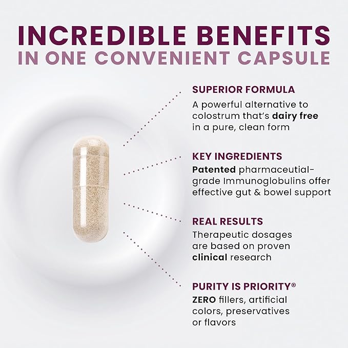 Pure Therapro Rx Elite IgG Immunoglobulin Supplement | 1100+ mg IgG, IGA & IgM Serum Derived Immunoglobulins (SBI) | Colostrum Supplement Alternative | Gluten, Dairy & GMO Free (120 Capsules)