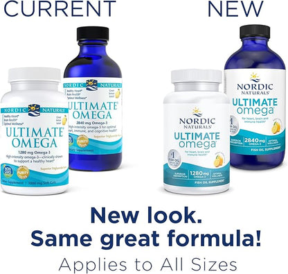Nordic Naturals Ultimate Omega Liquid, Lemon Flavor - 4 oz - 2840 mg Omega-3 - High-Potency Omega-3 Fish Oil Supplement with EPA & DHA - Promotes Brain & Heart Health - Non-GMO - 24 Servings