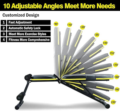Teclor Adjustable Weight Bench 10 Backrest 700LBs
