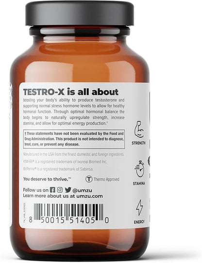 UMZU Testro-X Testosterone Supplement for Men | Support Energy, Strength, Stamina & Healthy T Levels (30 Day Supply | 90 Capsules)